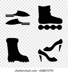 Footwear icons set. set of 4 footwear filled icons such as slippers, shoe, boot