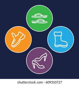 Footwear icons set. set of 4 footwear outline icons such as boot, shoe, flip flops