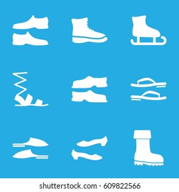 Footwear icons set. set of 9 footwear filled icons such as slippers, sandals, man shoe, shoe, boot, flip flops
