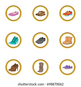 Footwear icons set. Cartoon illustration of 9 footwear vector icons for web design