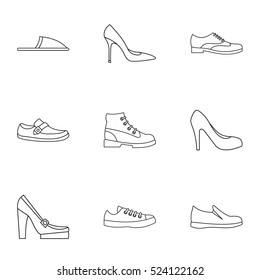 Footwear icons set. Outline illustration of 9 footwear vector icons for web