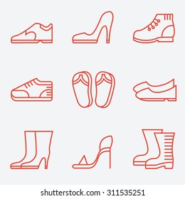 Footwear icons, thin line style, flat design