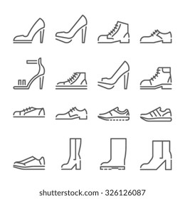 Footwear icons, thin line style, flat design shoes