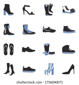Footwear Icons. Two Tone Flat Design. Vector Illustration.