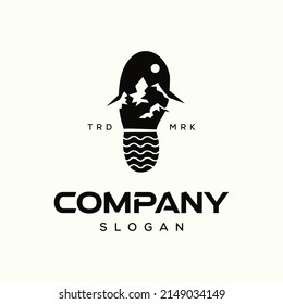 Footwear logo with a blend of mountains and rivers can be used as symbols brand identity company 