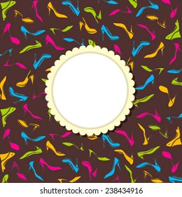 footwear pattern with round label or sticker to write your text design vector