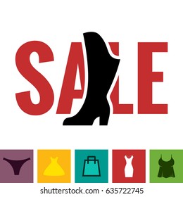 Footwear Sale Icon. Women Shoes Logo or Silhouette Isolated