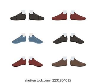 Footwear set. Stylish leather male shoes, boots and sneakers cartoon vector illustration
