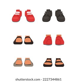 Footwear set. Stylish male and female shoes cartoon vector illustration