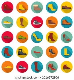 Footwear shoes icon set. Flat illustration of 25 footwear shoes vector icons circle isolated on white