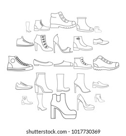 Footwear shoes icon set. Outline illustration of 25 footwear shoes vector icons for web