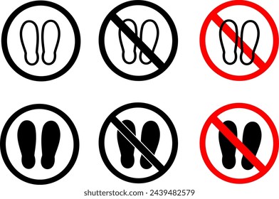 Footwear warning icon. Footwear sign Shoes and slippers not allowed, Replaceable vector design.