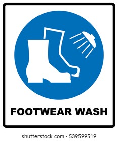 Footwear wash sign. Information mandatory symbol in blue circle isolated on white. Vector illustration