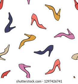 Footwear women's shoes. Cute seamless vector color illustration.