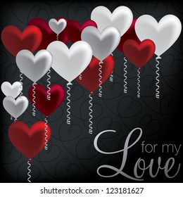 'For My Love' balloon heart card in vector format.