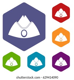 Forage cap icons set hexagon isolated vector illustration