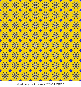 Foral abstract seamless pattern, geometric pattern, with flower repeated style, with yellow and blue contrast matching color, for wallpaper, fabric texture, background, colthing