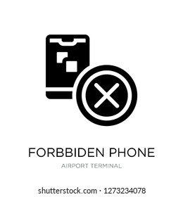 forbbiden phone icon vector on white background, forbbiden phone trendy filled icons from Airport terminal collection, forbbiden phone simple element illustration