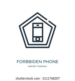 icono de la línea delgada del teléfono de prohibiciones. detener, iconos lineales prohibidos del concepto de terminal de aeropuerto signo de contorno aislado. Elemento de símbolo de ilustración vectorial para diseño web y aplicaciones.