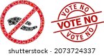 Forbid asking hand star pattern and grunge Vote No seal. Red seal with grunge texture and Vote No tag inside circle. Abstract forbid asking hand concept is created with scattered flat star items.