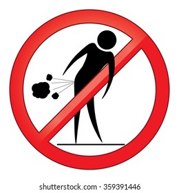 Forbid farting people sign circle. Prohibited red symbol isolated vector illustration.