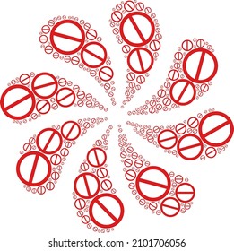 Forbid icon exploding burst flower salute shape. Flower burst combined from scattered forbid icons.