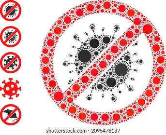 Forbid virus mosaic icon. Vector collage created of randomized infection icons. Infection collage forbid virus icon and additional icons. Forbid virus collage for isolation templates.