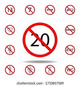 Forbidden 20 age icon. set can be used for web, logo, mobile app, UI, UX