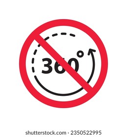 Verbotenes 360-Grad-Vektorsymbol. Warnung, Vorsicht, Aufmerksamkeit, Einschränkung, Kennzeichnung, Verbot, Gefahr. Kein Piktogramm für Flachzeichen von 360 Grad. Symbol Nr. 360 drehen