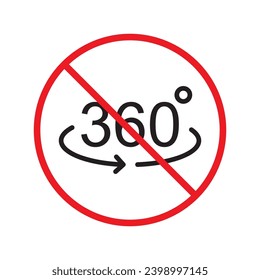Verbotenes 360-Grad-Vektorsymbol. Warnung, Vorsicht, Aufmerksamkeit, Einschränkung, Kennzeichnung, Verbot, Gefahr. Kein Piktogramm für Flachzeichen von 360 Grad. Symbol Nr. 360 drehen