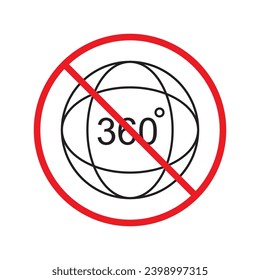 Verbotenes 360-Grad-Vektorsymbol. Warnung, Vorsicht, Aufmerksamkeit, Einschränkung, Kennzeichnung, Verbot, Gefahr. Kein Piktogramm für Flachzeichen von 360 Grad. Symbol Nr. 360 drehen