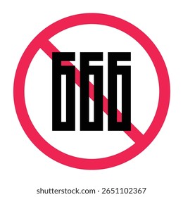 Símbolo satânico 666 proibido, sem símbolo 666, sem ícone satânico triplo seis. Ícone de aviso de número satânico, oculto e mal. Ideal para temas de horror, religião ou consciência.