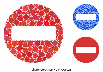 Forbidden access mosaic of filled circles in various sizes and shades, based on forbidden access icon. Vector filled circles are united into blue composition.