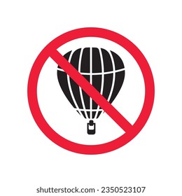 Icono vectorial de globo de aire prohibido. Advertencia, precaución, atención, restricción, etiqueta, prohibición, peligro. No hay ningún símbolo de pictograma de diseño de señal plana de globo de aire. Ningún icono de globo aerostático