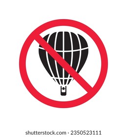 Icono vectorial de globo de aire prohibido. Advertencia, precaución, atención, restricción, etiqueta, prohibición, peligro. No hay ningún símbolo de pictograma de diseño de señal plana de globo de aire. Ningún icono de globo aerostático