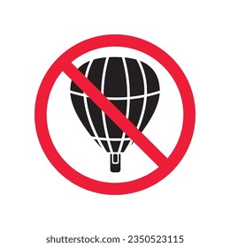 Icono vectorial de globo de aire prohibido. Advertencia, precaución, atención, restricción, etiqueta, prohibición, peligro. No hay ningún símbolo de pictograma de diseño de señal plana de globo de aire. Ningún icono de globo aerostático