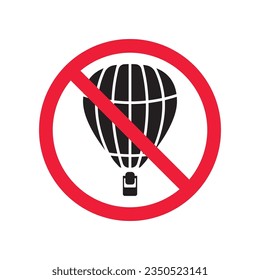 Icono vectorial de globo de aire prohibido. Advertencia, precaución, atención, restricción, etiqueta, prohibición, peligro. No hay ningún símbolo de pictograma de diseño de señal plana de globo de aire. Ningún icono de globo aerostático