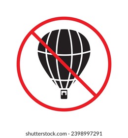 Icono vectorial de globo de aire prohibido. Advertencia, precaución, atención, restricción, etiqueta, prohibición, peligro. No hay ningún símbolo de pictograma de diseño de señal plana de globo de aire. Ningún icono de globo aerostático