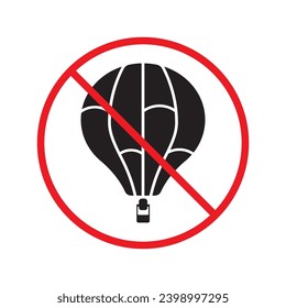 Icono vectorial de globo de aire prohibido. Advertencia, precaución, atención, restricción, etiqueta, prohibición, peligro. No hay ningún símbolo de pictograma de diseño de señal plana de globo de aire. Ningún icono de globo aerostático