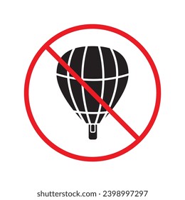 Icono vectorial de globo de aire prohibido. Advertencia, precaución, atención, restricción, etiqueta, prohibición, peligro. No hay ningún símbolo de pictograma de diseño de señal plana de globo de aire. Ningún icono de globo aerostático