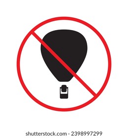 Icono vectorial de globo de aire prohibido. Advertencia, precaución, atención, restricción, etiqueta, prohibición, peligro. No hay ningún símbolo de pictograma de diseño de señal plana de globo de aire. Ningún icono de globo aerostático