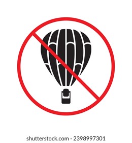 Icono vectorial de globo de aire prohibido. Advertencia, precaución, atención, restricción, etiqueta, prohibición, peligro. No hay ningún símbolo de pictograma de diseño de señal plana de globo de aire. Ningún icono de globo aerostático