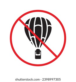 Icono vectorial de globo de aire prohibido. Advertencia, precaución, atención, restricción, etiqueta, prohibición, peligro. No hay ningún símbolo de pictograma de diseño de señal plana de globo de aire. Ningún icono de globo aerostático