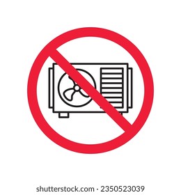 Icono vectorial del acondicionador de aire prohibido. Advertencia, precaución, atención, restricción, etiqueta, prohibición, peligro. No hay símbolo de pictograma de diseño de señal plana con aire acondicionado. Sin icono de acondicionamiento de aire