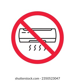 Forbidden air conditioner vector icon. Warning, caution, attention, restriction, label, ban, danger. No air conditioner flat sign design pictogram symbol. No air conditioner icon