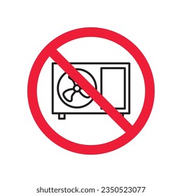 Forbidden air conditioner vector icon. Warning, caution, attention, restriction, label, ban, danger. No air conditioner flat sign design pictogram symbol. No air conditioner icon