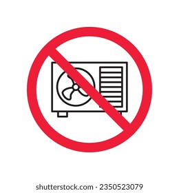 Forbidden air conditioner vector icon. Warning, caution, attention, restriction, label, ban, danger. No air conditioner flat sign design pictogram symbol. No air conditioner icon