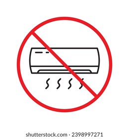 Forbidden air conditioner vector icon. Warning, caution, attention, restriction, label, ban, danger. No air conditioner flat sign design pictogram symbol. No air conditioner icon