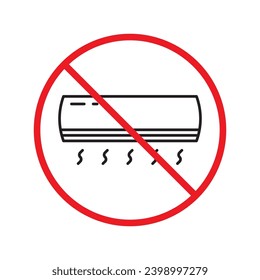 Icono vectorial del acondicionador de aire prohibido. Advertencia, precaución, atención, restricción, etiqueta, prohibición, peligro. No hay símbolo de pictograma de diseño de señal plana con aire acondicionado. Sin icono de acondicionamiento de aire