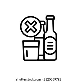 Forbidden alcohol drinks color line icon. Isolated vector element. Outline pictogram for web page, mobile app, promo